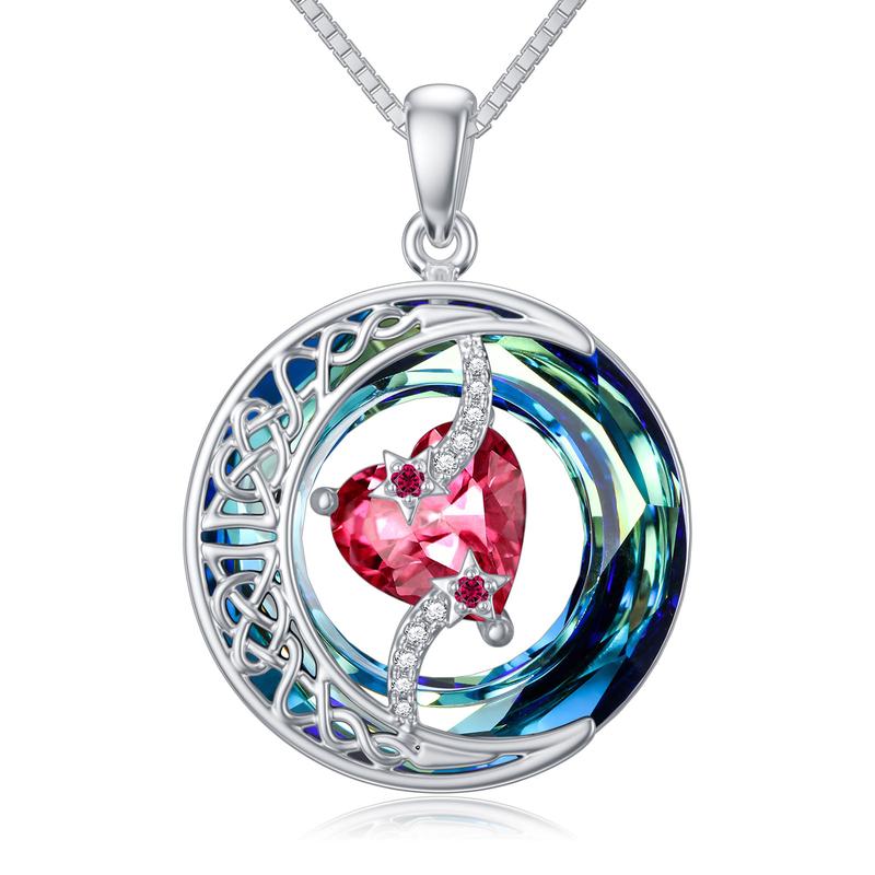 Moon Star Birthstone Pendant Necklace for Women - Jewelry Gift for Wife, Mom, Daughter