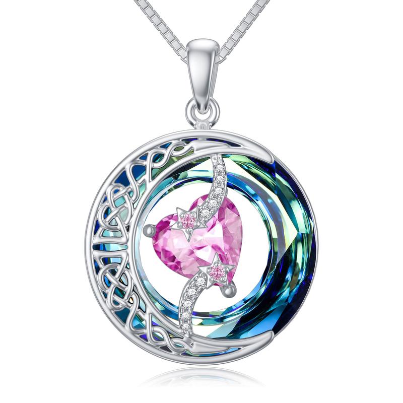 Moon Star Birthstone Pendant Necklace for Women - Jewelry Gift for Wife, Mom, Daughter