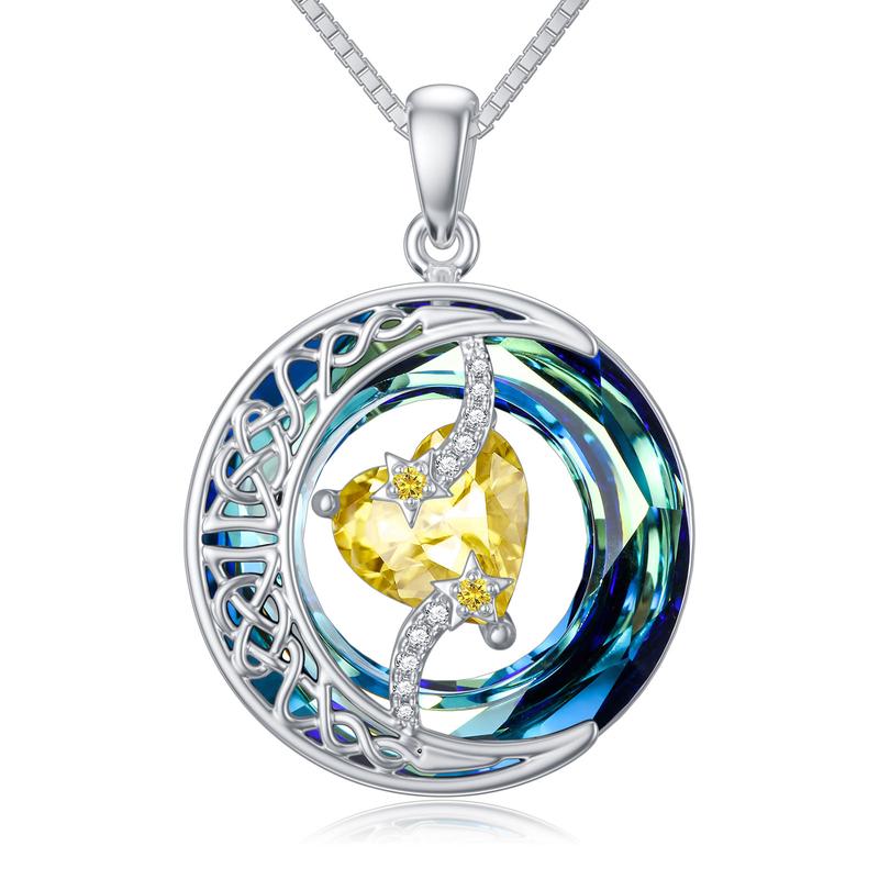 Moon Star Birthstone Pendant Necklace for Women - Jewelry Gift for Wife, Mom, Daughter