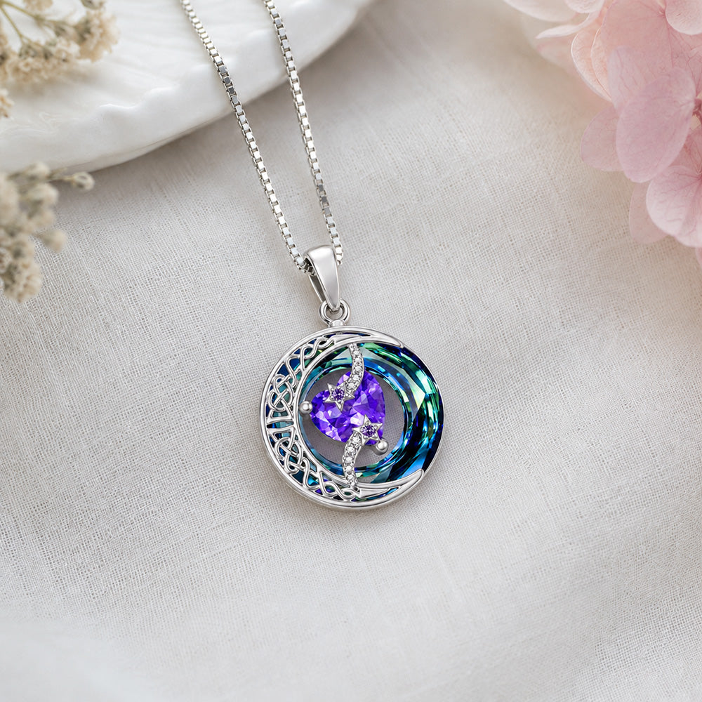 Moon Star Birthstone Pendant Necklace for Women - Jewelry Gift for Wife, Mom, Daughter