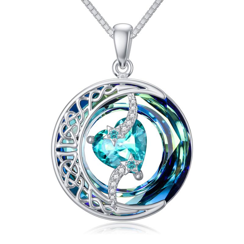 Moon Star Birthstone Pendant Necklace for Women - Jewelry Gift for Wife, Mom, Daughter