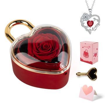 Real Rose Jewelry Box with Heart-shaped Pendant Necklace Included - Mother’s Day Gift for Mom or Grandma