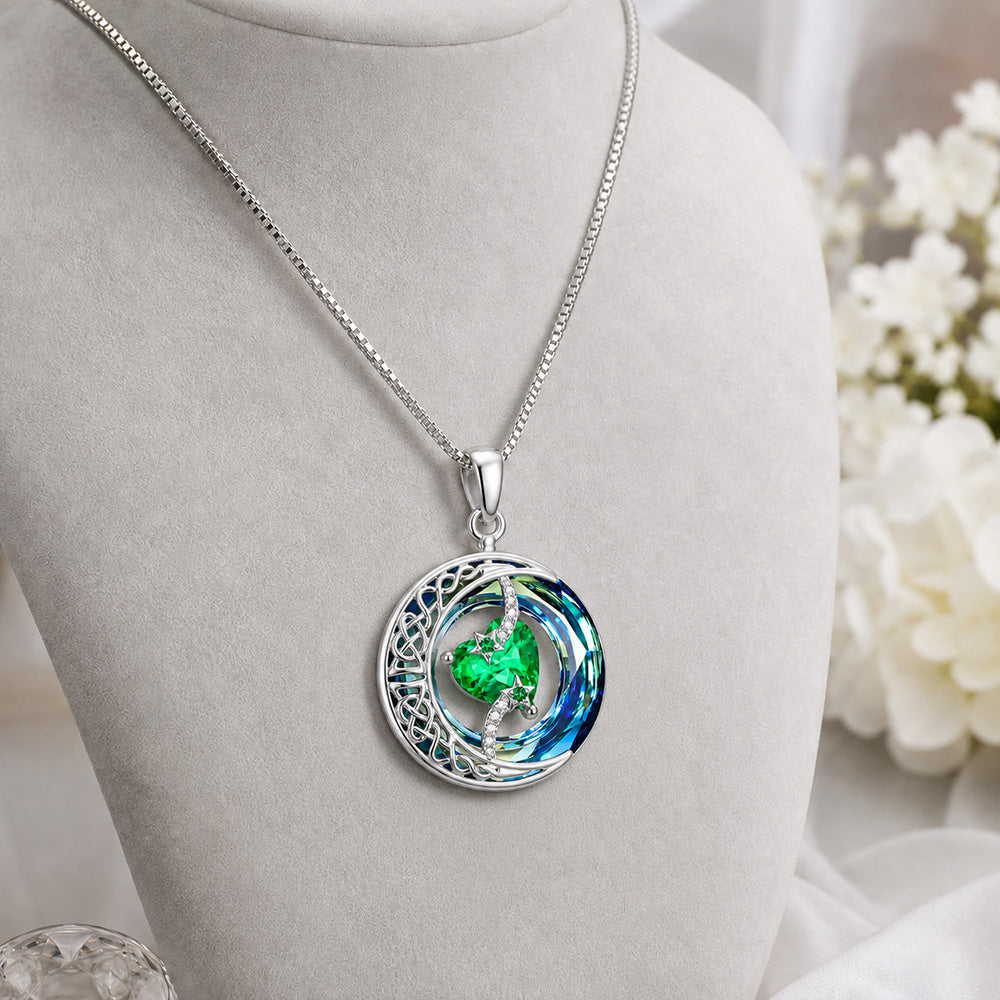 Moon Star Birthstone Pendant Necklace for Women - Jewelry Gift for Wife, Mom, Daughter