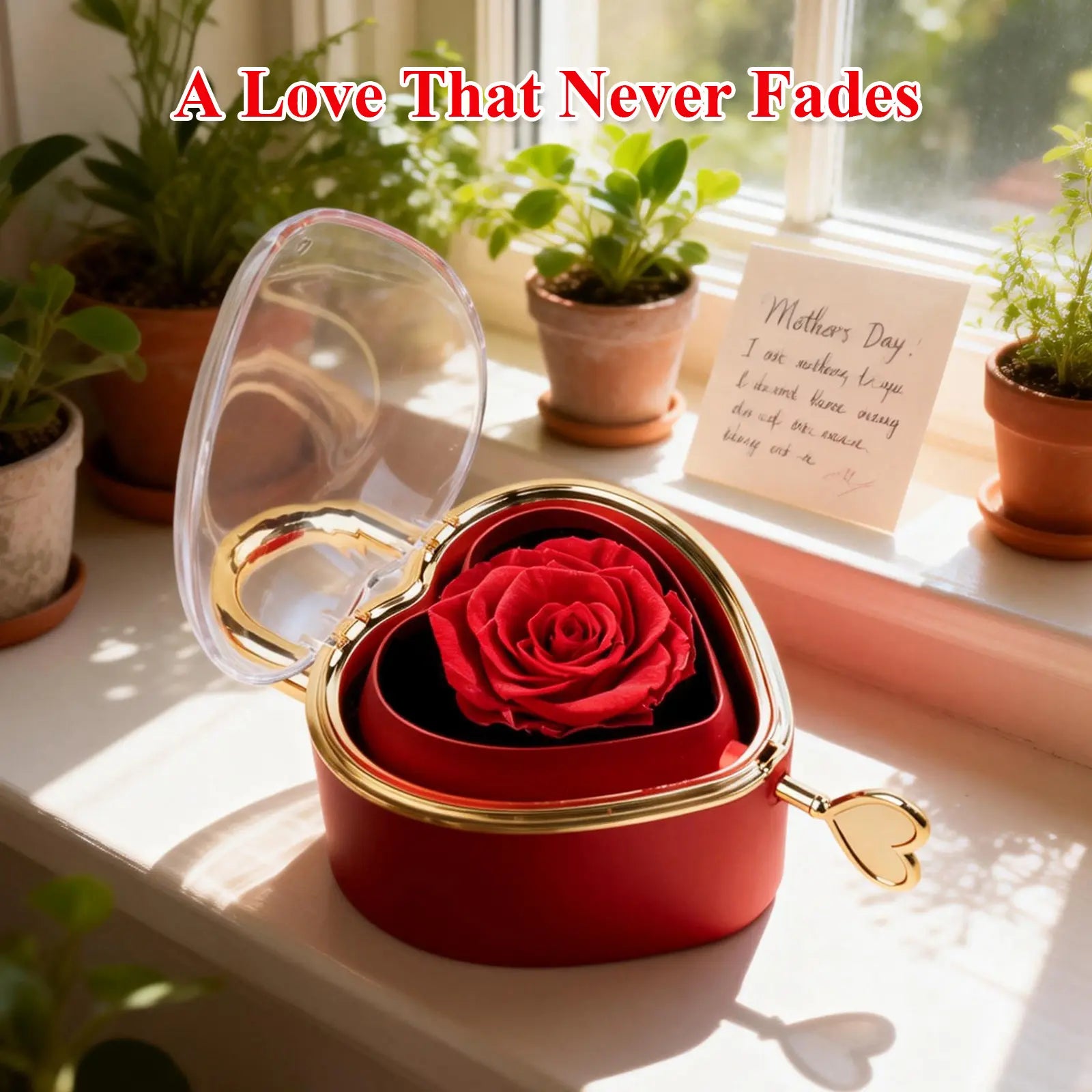 Real Rose Jewelry Box with Heart-shaped Pendant Necklace Included - Mother’s Day Gift for Mom or Grandma