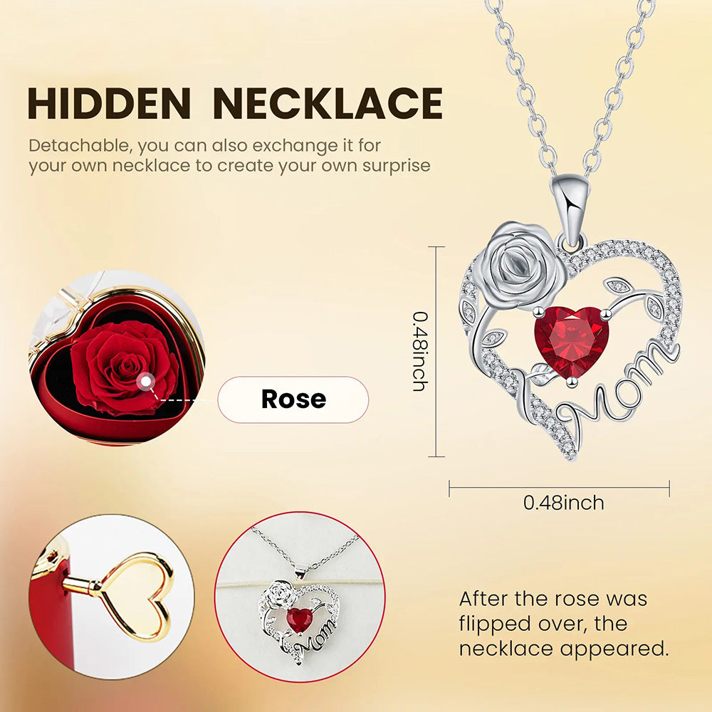 Real Rose Jewelry Box with Heart-shaped Pendant Necklace Included - Mother’s Day Gift for Mom or Grandma