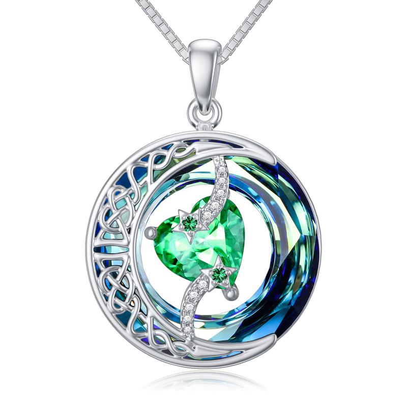 Moon Star Birthstone Pendant Necklace for Women - Jewelry Gift for Wife, Mom, Daughter
