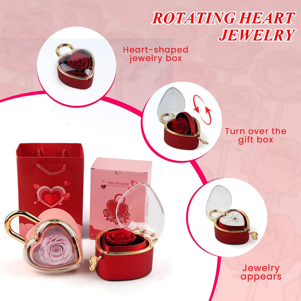 Real Rose Jewelry Box with Heart-shaped Pendant Necklace Included - Mother’s Day Gift for Mom or Grandma