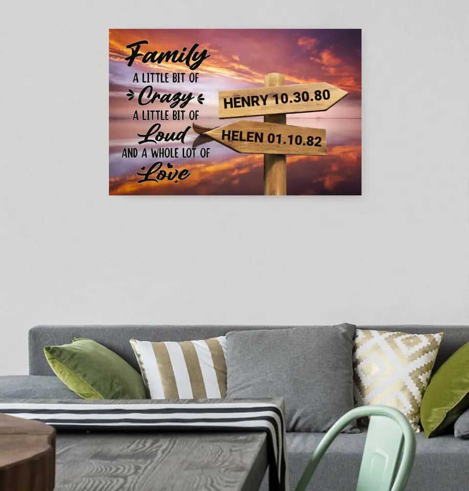Boat In A Lake On Sunset - Personalized Names Premium Canvas - Family Crazy Loud Love