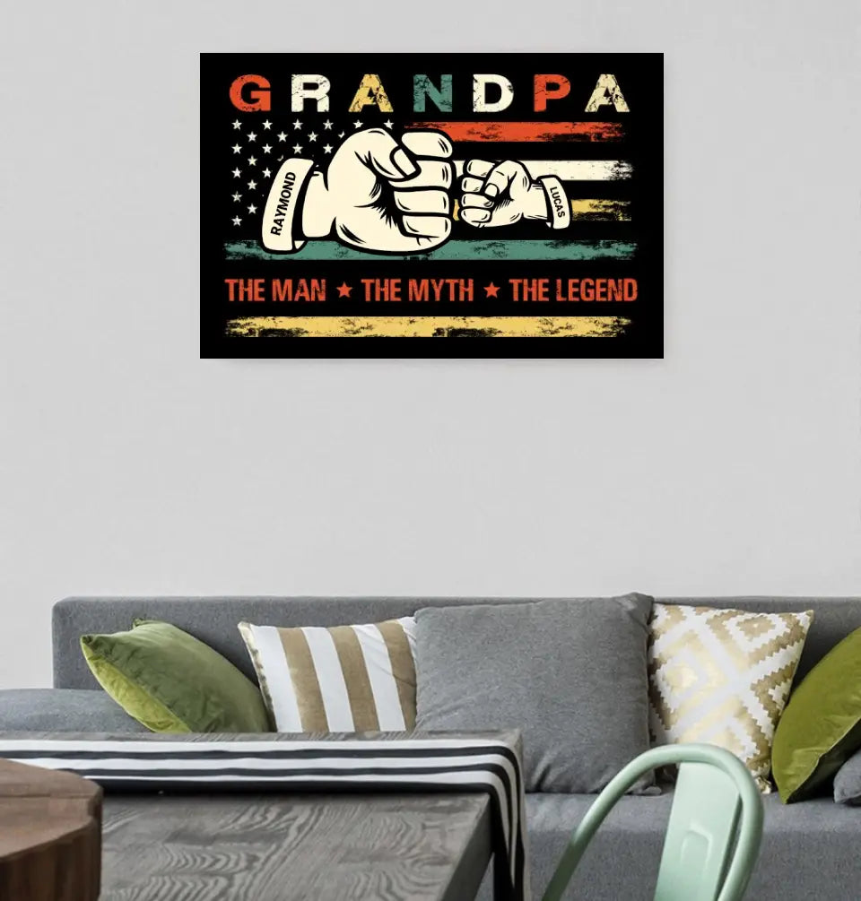 Personalized Names Premium Canvas - Grandpa, The Man, The Myth, The Legend - Father's Day Gift For Grandpa