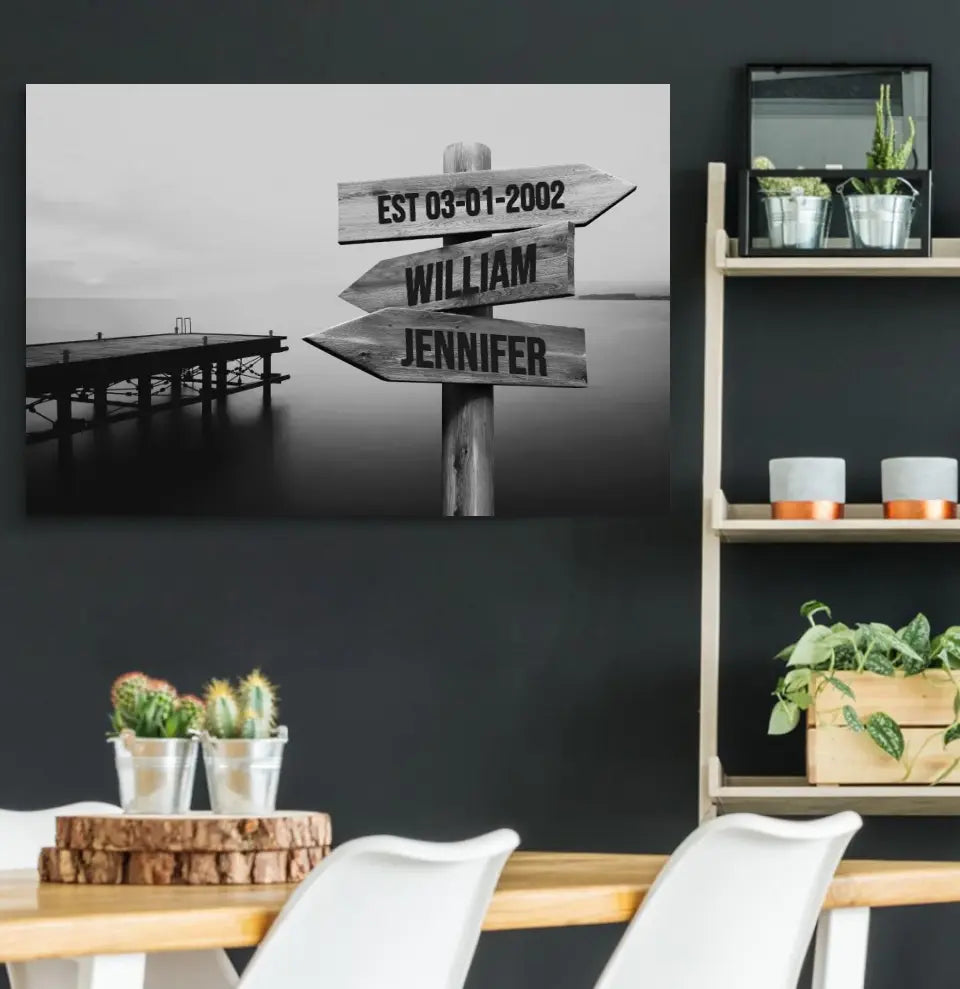 Personalized Name & Date Couple - Ocean Dock Premium Canvas - Anniversary Gift