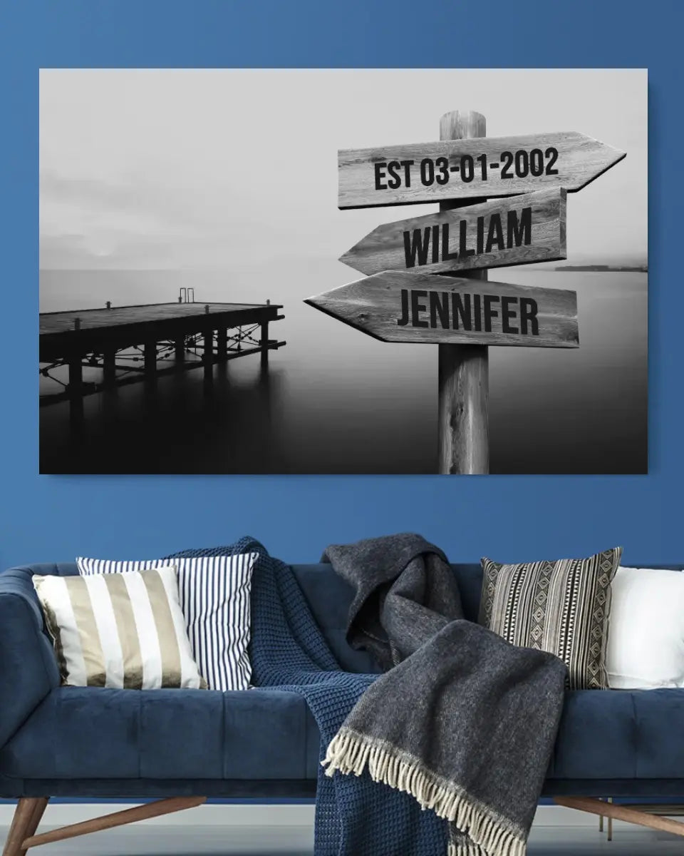 Personalized Name & Date Couple - Ocean Dock Premium Canvas - Anniversary Gift