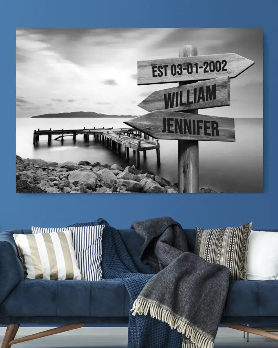 Couple Personalized Name & Date - Ocean Dock Wall Art - Unique Canvas For Your Home