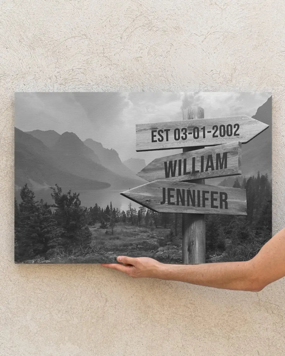 Mountain Personalized Couple Name & Date Canvas - Wall Art Decor