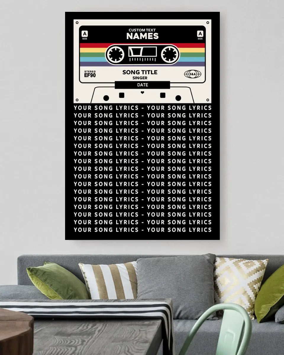 Personalized Couple Cassette Lyric Canvas Wall Art