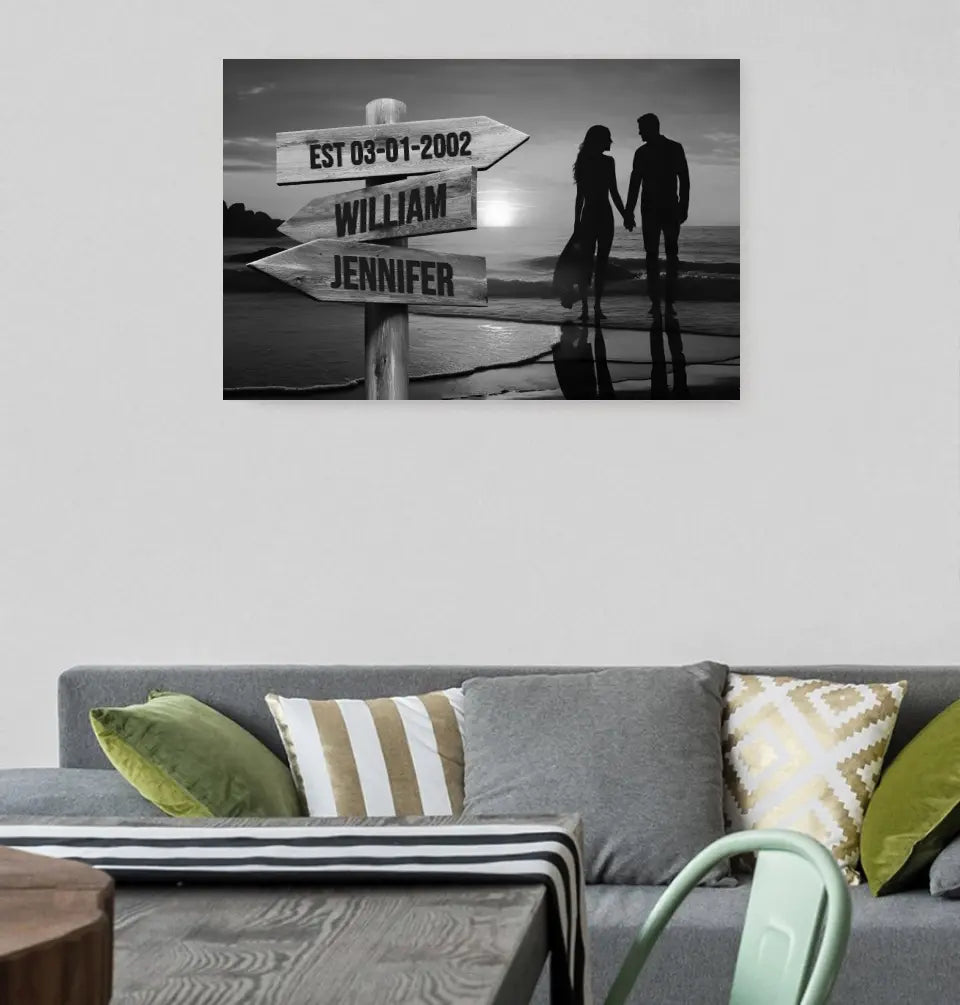 Personalized Beach Street Sign Couple Name Canvas
