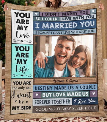 Personalized Fleece Blanket - Custom Photo I Married You - Gift For Couples