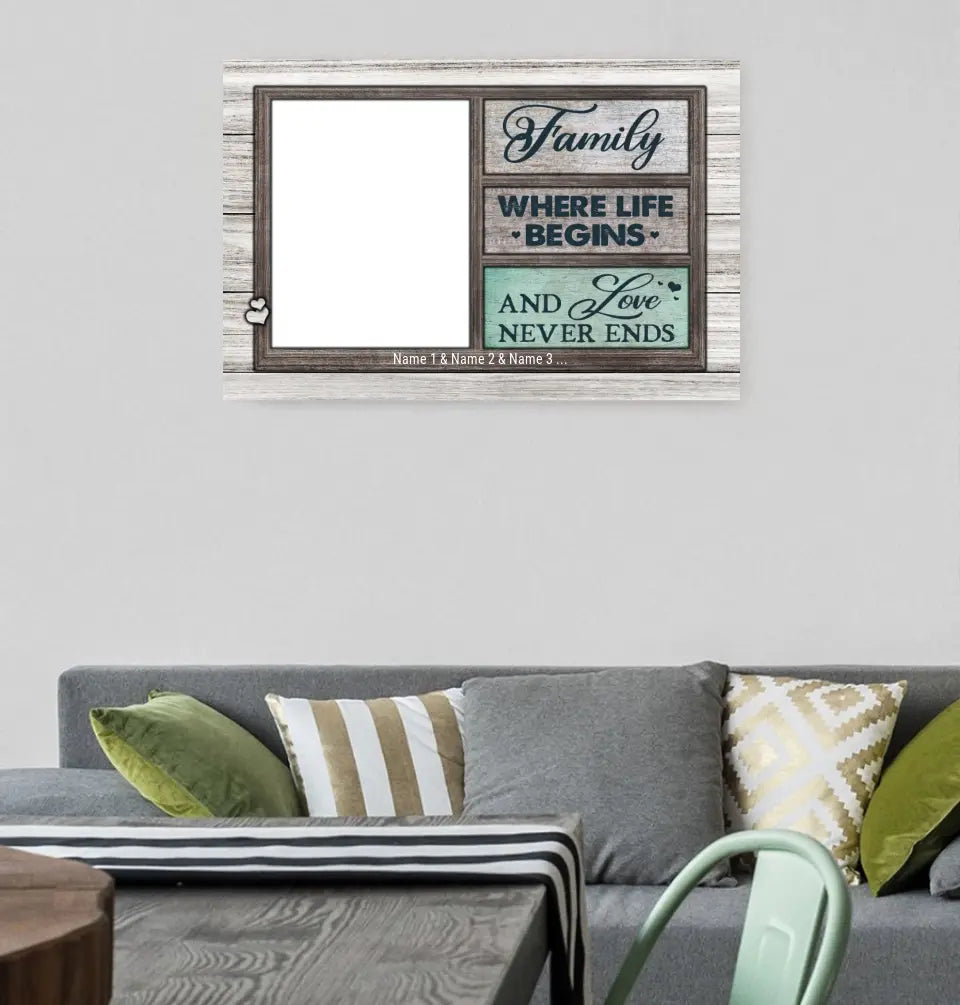 Family Where Life Begins And Love Never Ends - Personalized Canvas