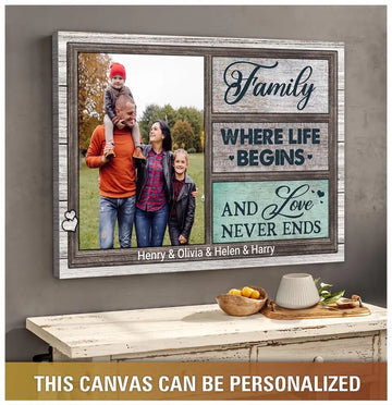 Family Where Life Begins And Love Never Ends - Personalized Canvas