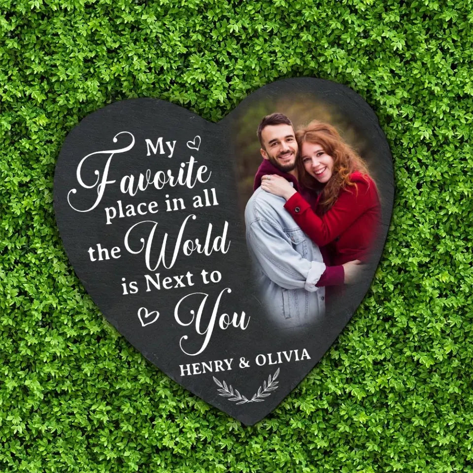 Custom Photo Heart Stone - My Favorite Place - Anniversary Gift For Husband Wife