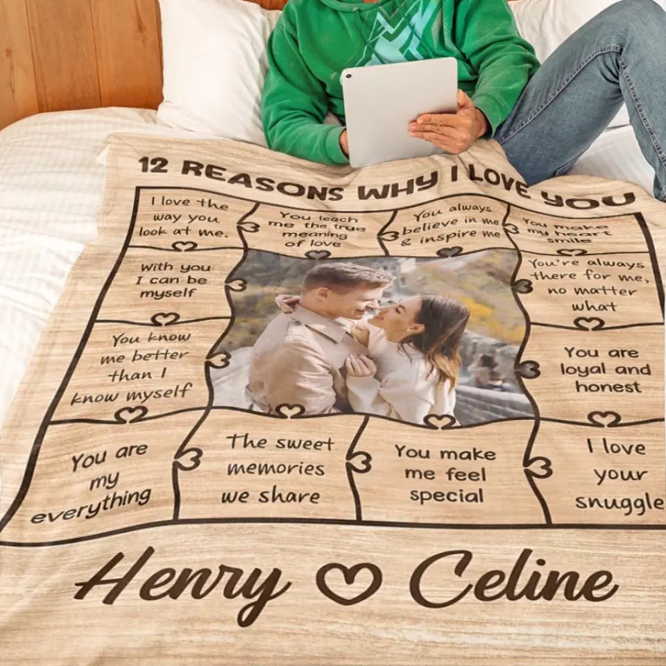 12 Reasons Why I Love You - Personalized Blanket For Couples - Valentine's Day Gift