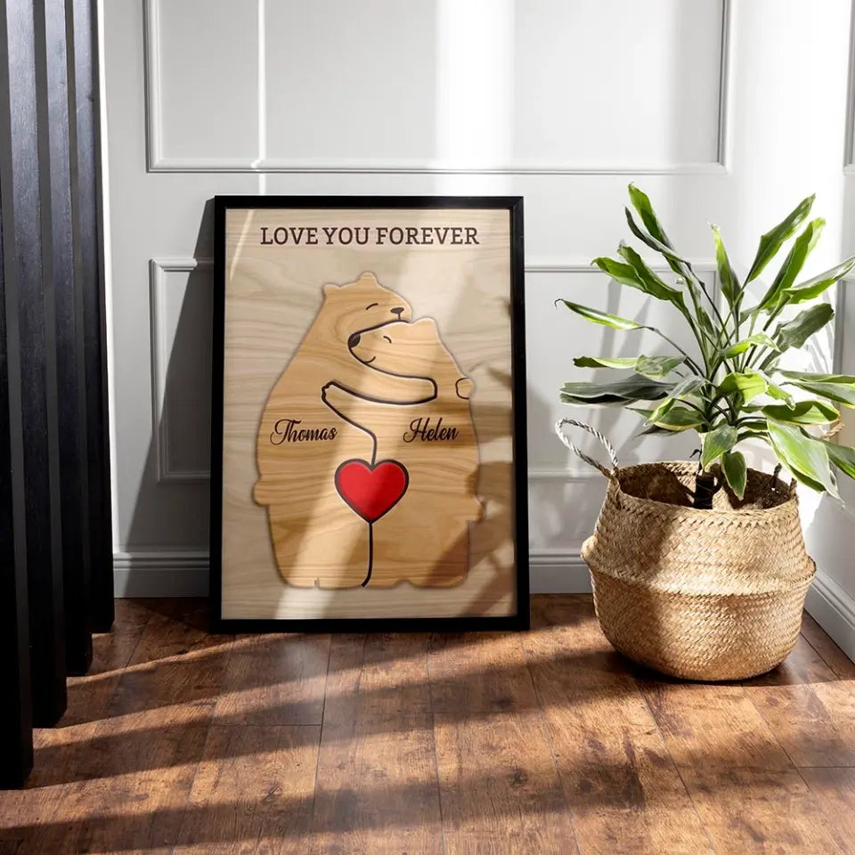 Wooden Bear Family Puzzle on Framed Poster - Custom Family Name