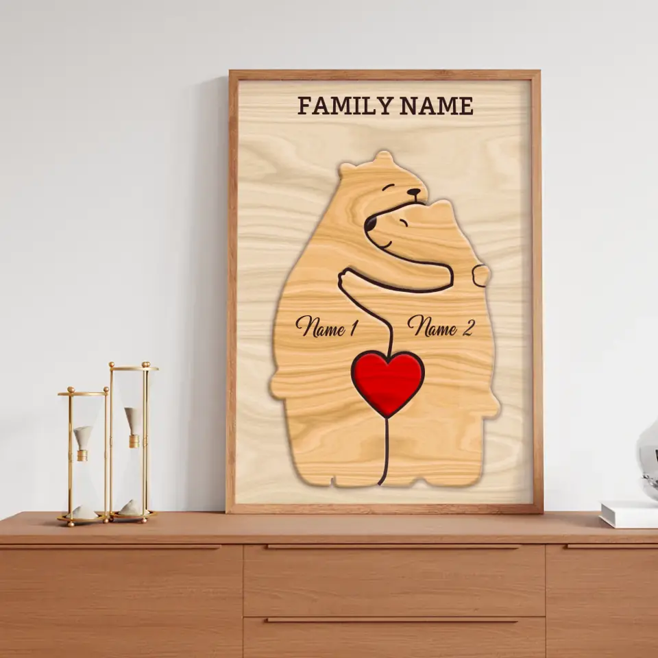 Wooden Bear Family Puzzle on Framed Poster - Custom Family Name