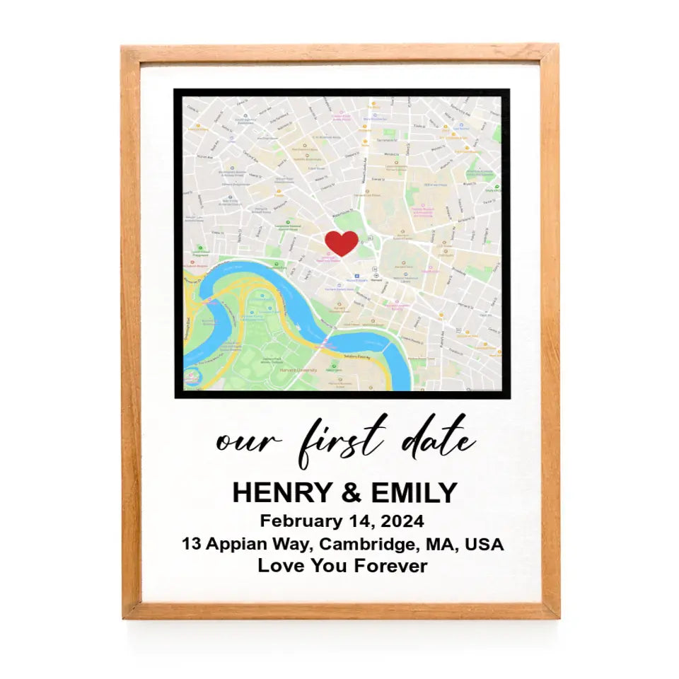 Personalized First Date Map Framed Poster - Gift For Couples