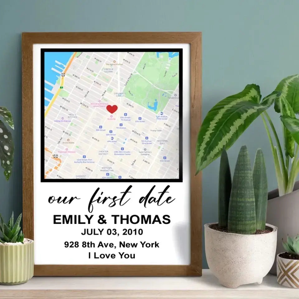 Personalized First Date Map Framed Poster - Gift For Couples