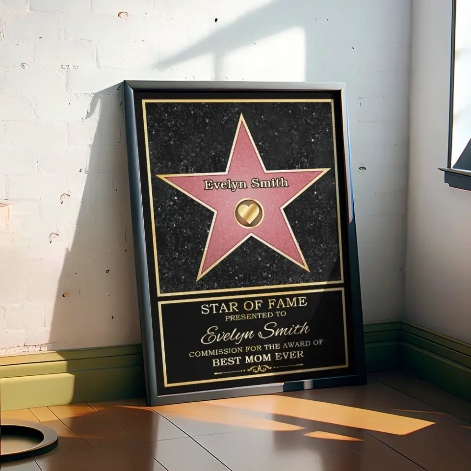 Personalized Custom Wooden Framed Poster - Star Of Fame, Best Mom, Best Dad Of The Year - Mother's Day, Father's Day Gift