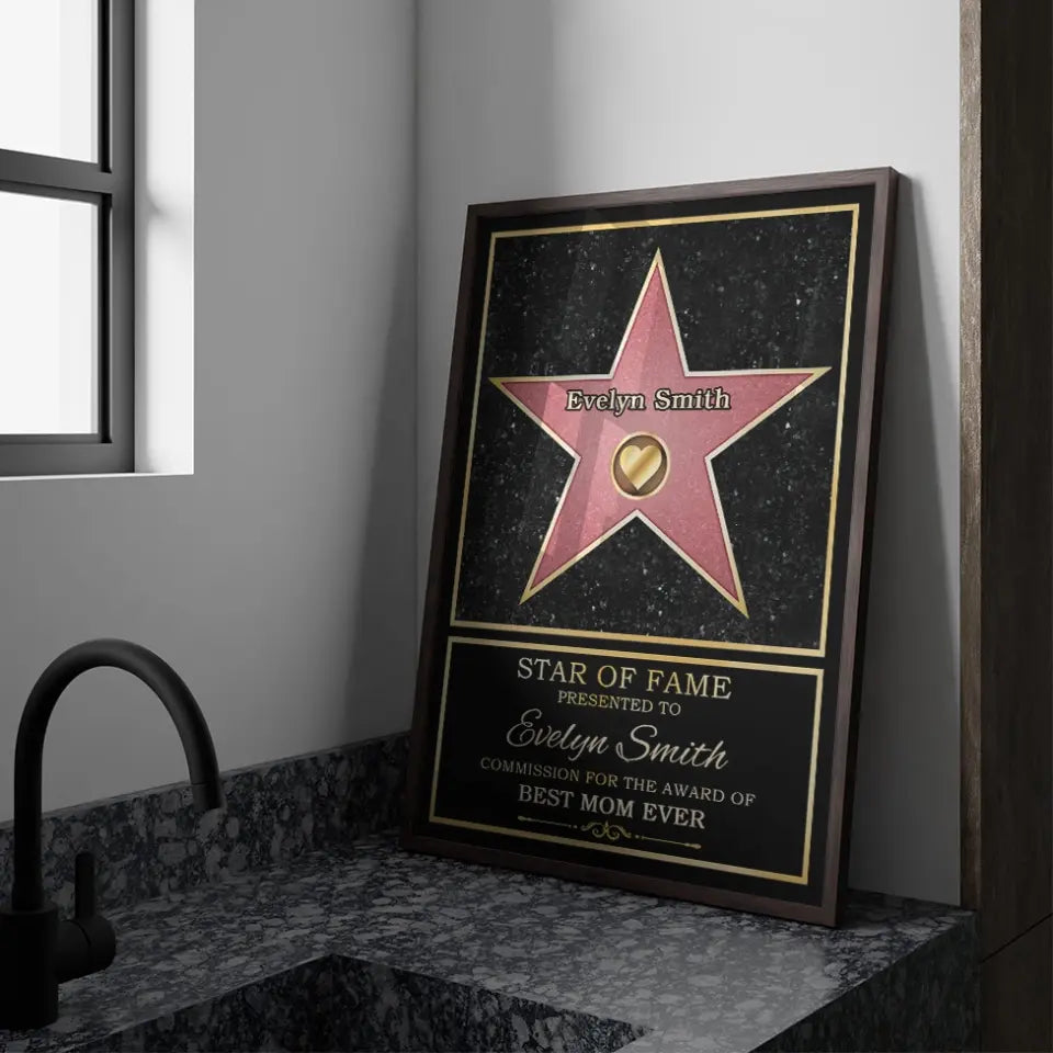 Personalized Custom Wooden Framed Poster - Star Of Fame, Best Mom, Best Dad Of The Year - Mother's Day, Father's Day Gift