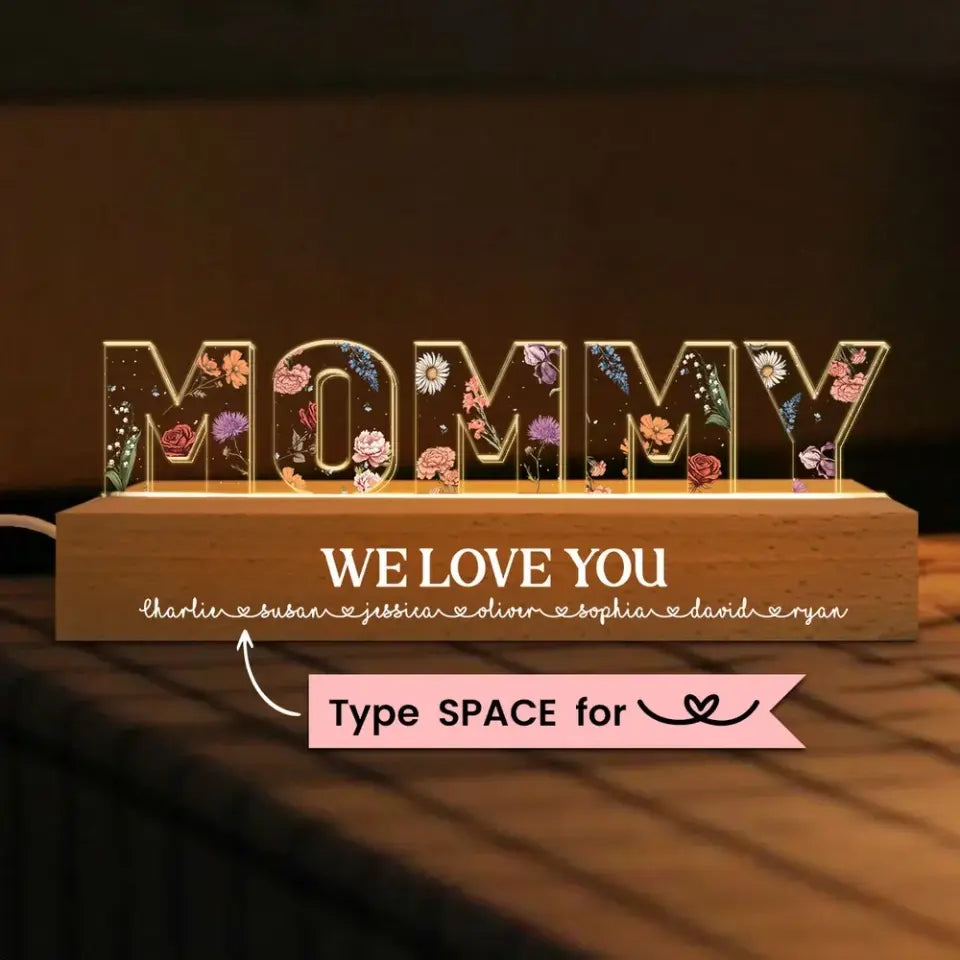 Custom Flower Printed LED Night Light - Mother's Day Gift Idea