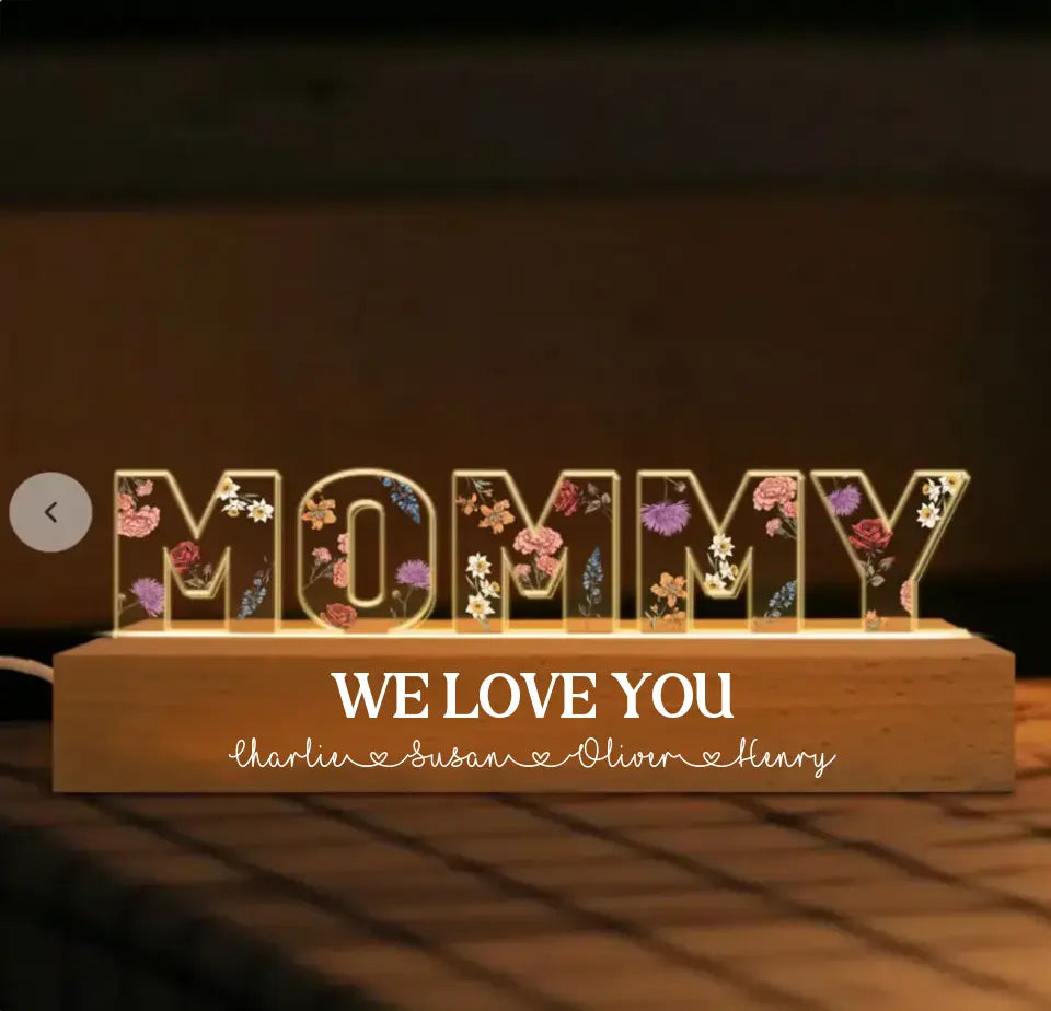 Custom Flower Printed LED Night Light - Mother's Day Gift Idea