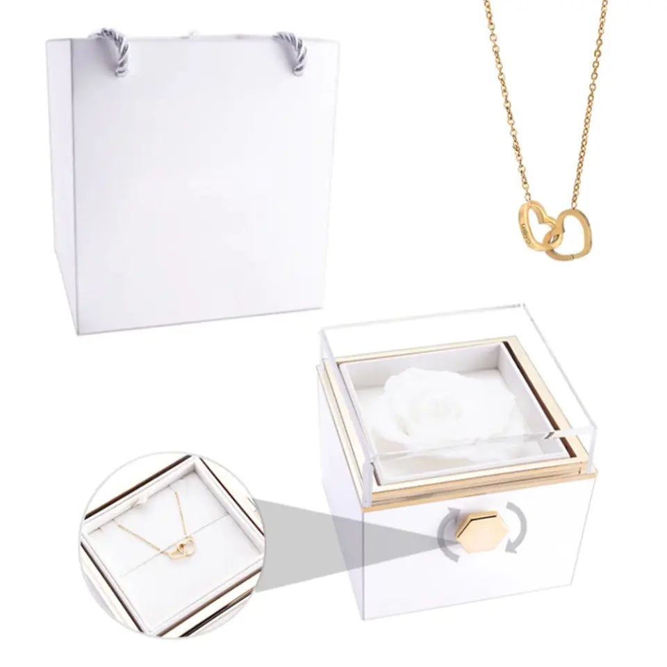 Interlocking Hearts Necklace - W/Engraved Necklace & Rose Box