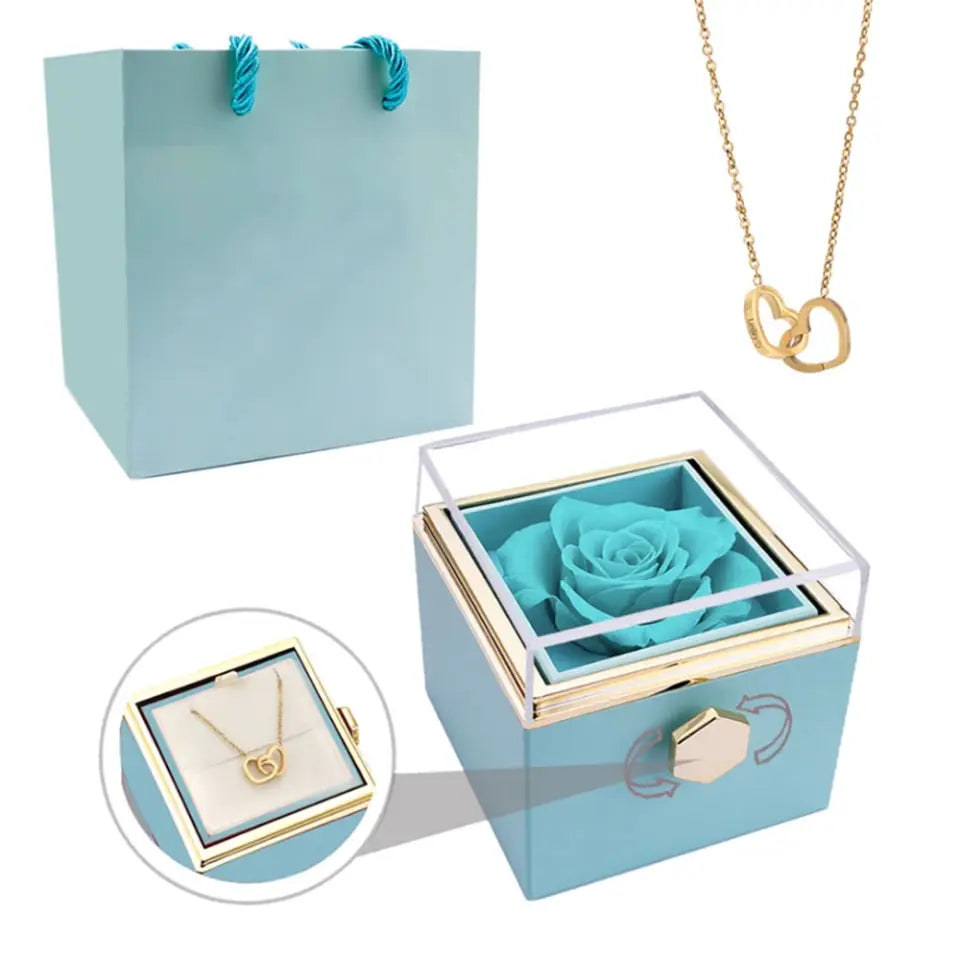 Interlocking Hearts Necklace - W/Engraved Necklace & Rose Box