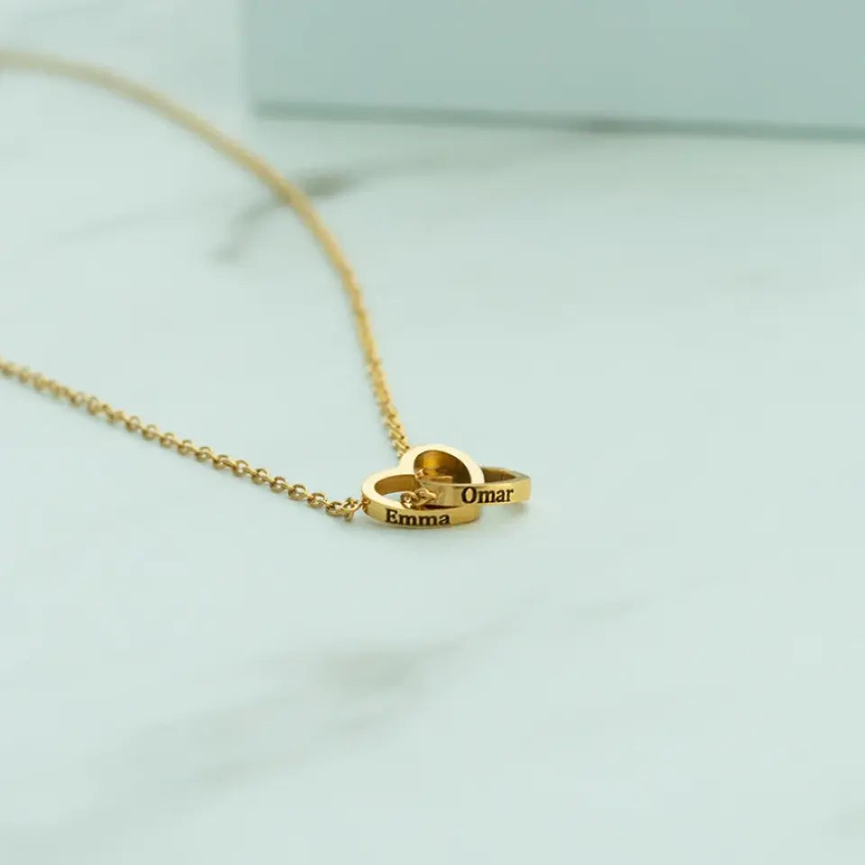 Interlocking Hearts Necklace - W/Engraved Necklace & Rose Box