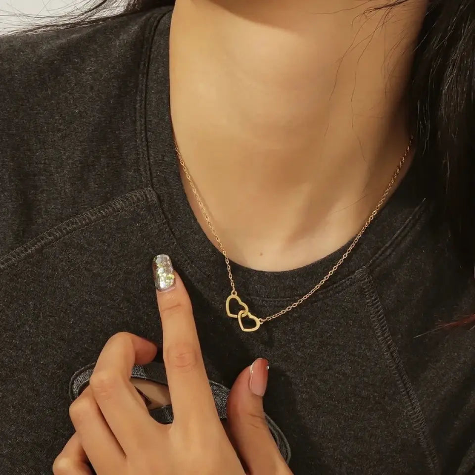 Interlocking Hearts Necklace - W/Engraved Necklace & Rose Box
