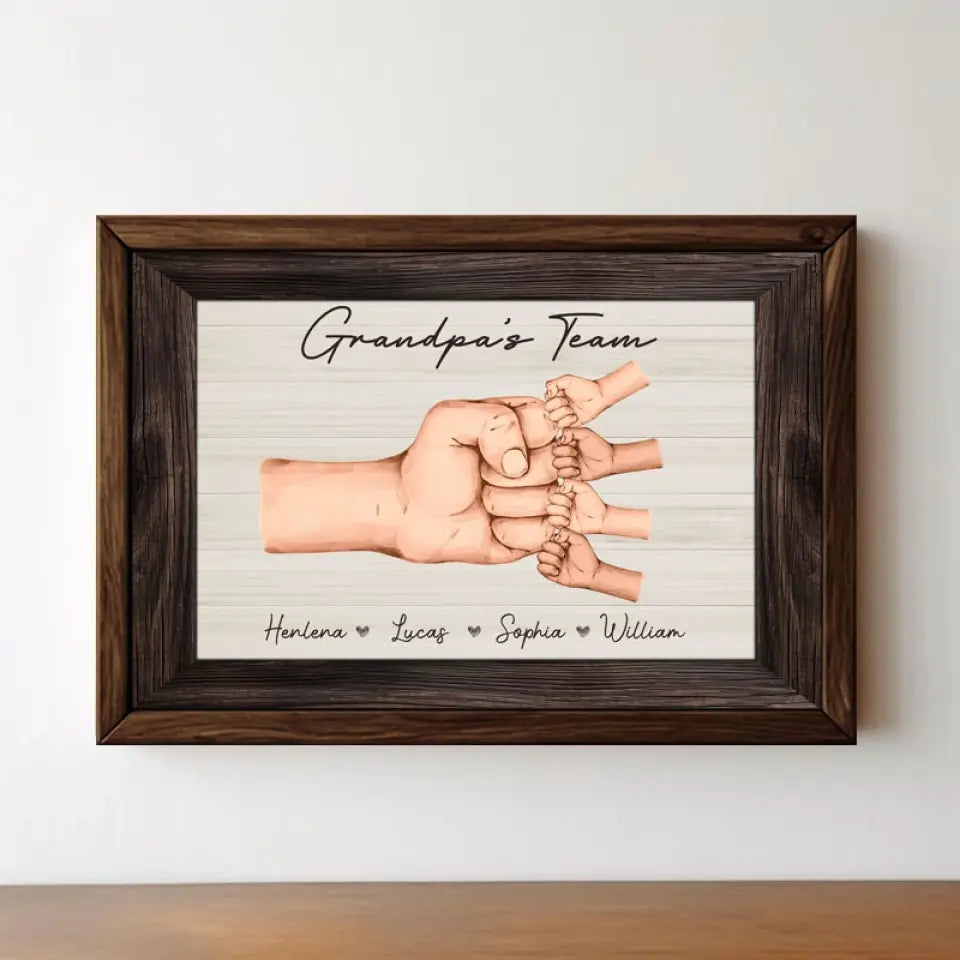 Daddy & Kids Team - Personalized Wooden Framed Poster - Father's Day, Birthday Gift For Dad