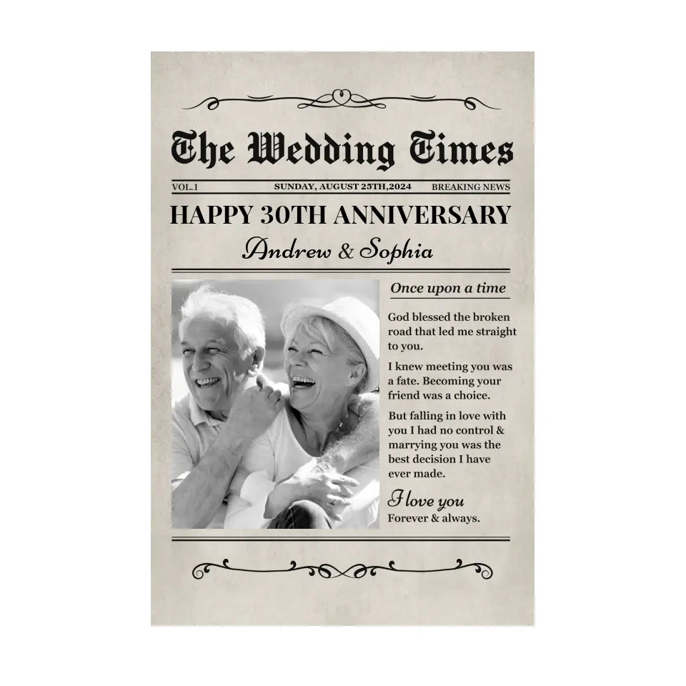 The Wedding Times Happy Anniversary -  Personalized Custom Vertical Poster