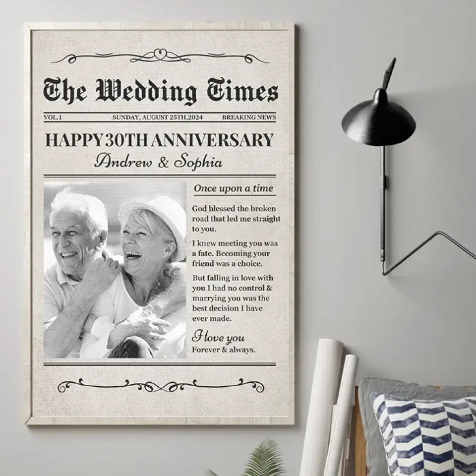 The Wedding Times Happy Anniversary -  Personalized Custom Vertical Poster