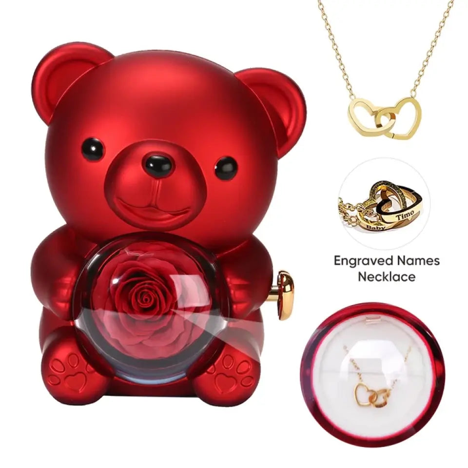 Rose Bear Box With Necklace Set