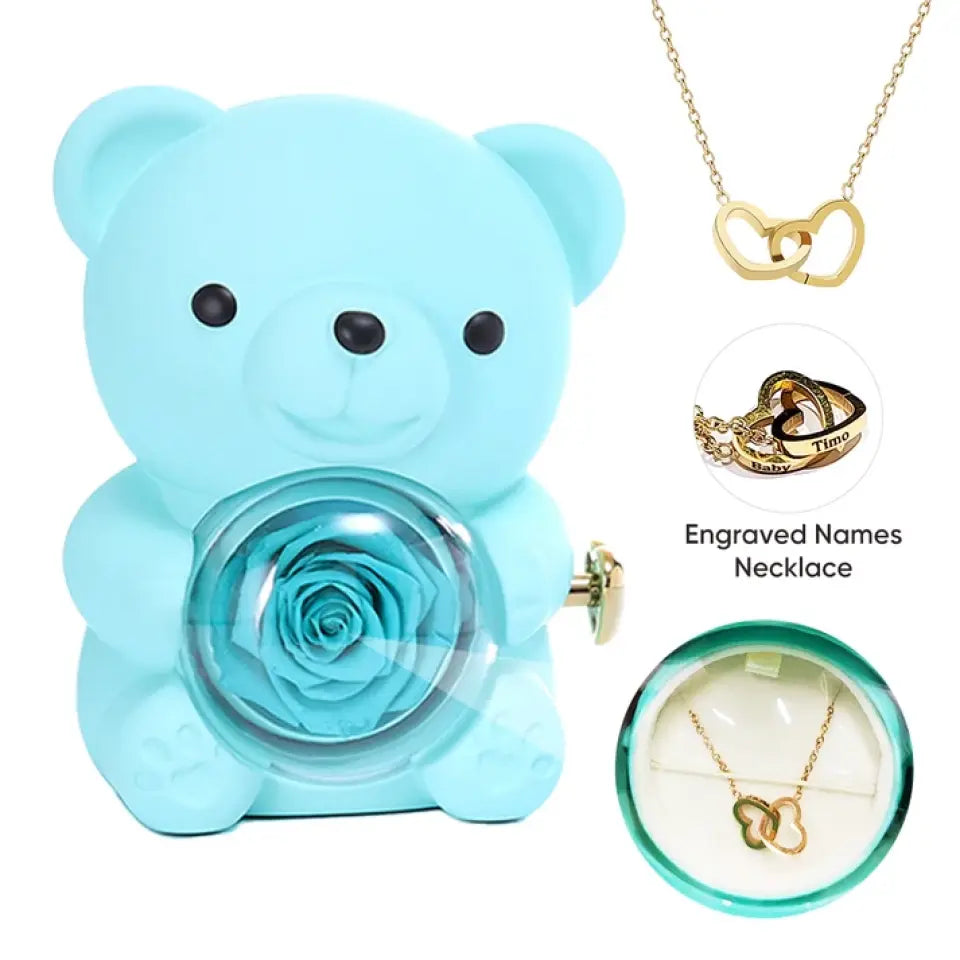 Rose Bear Box With Necklace Set