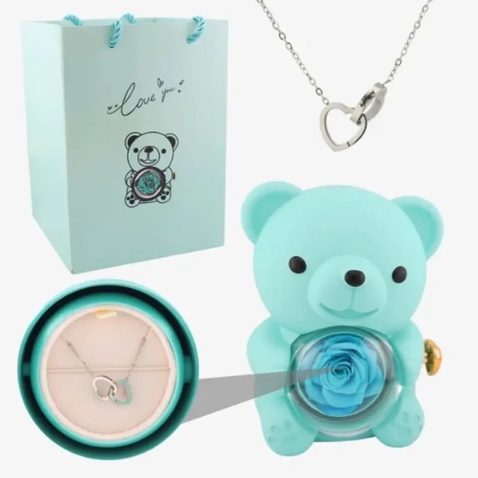 Rose Bear Box With Necklace Set