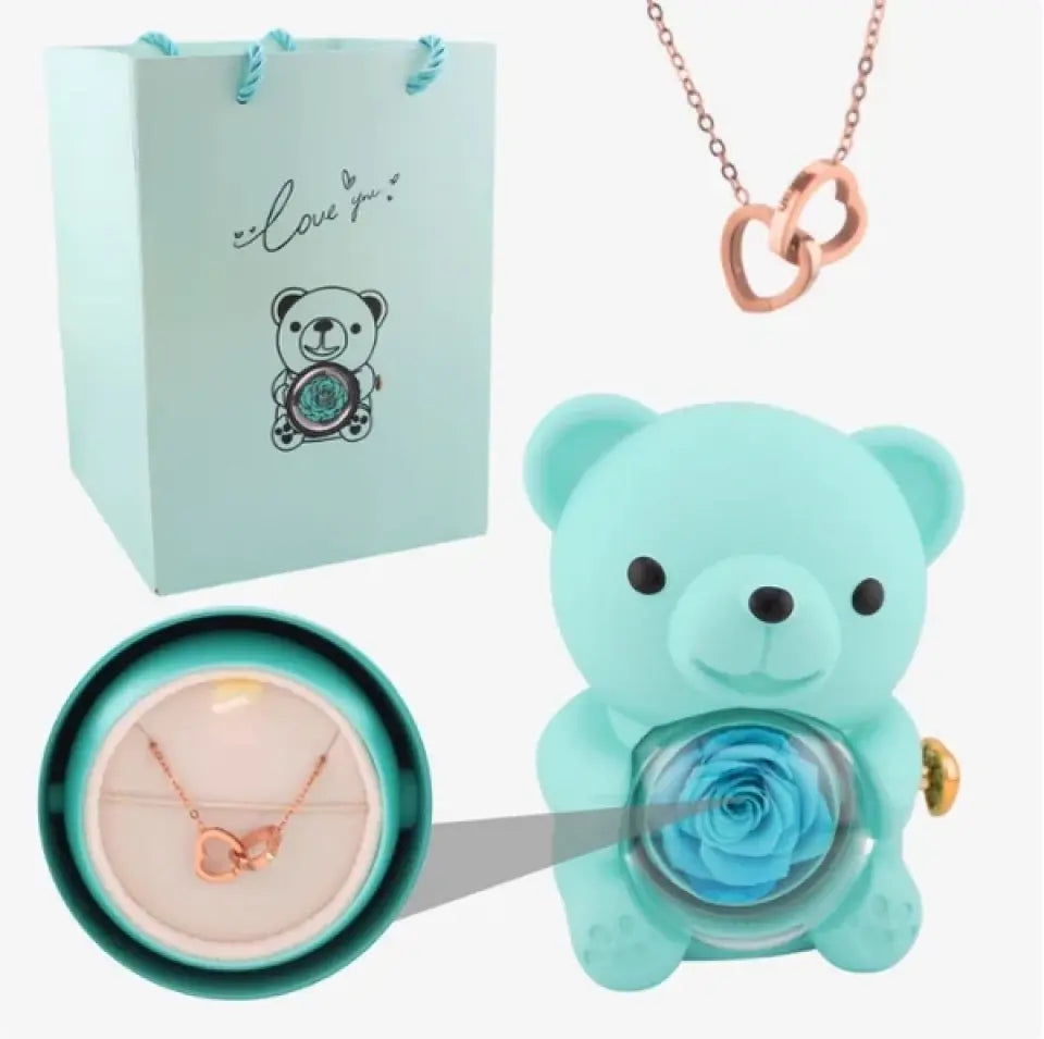 Rose Bear Box With Necklace Set