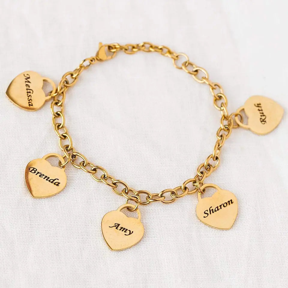 Link Bracelet with Personalized Heart Charms