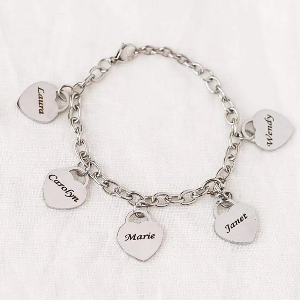 Link Bracelet with Personalized Heart Charms