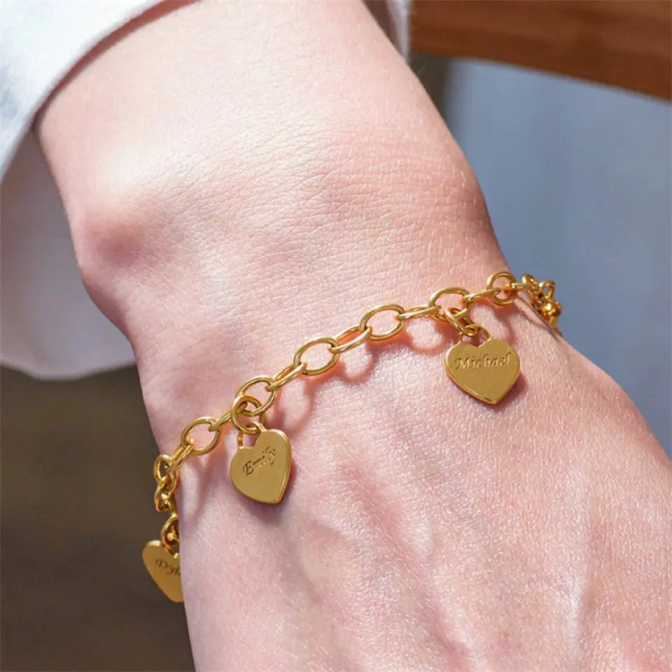 Link Bracelet with Personalized Heart Charms