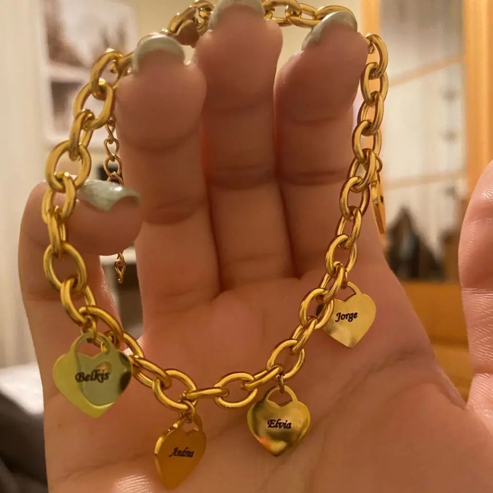 Link Bracelet with Personalized Heart Charms