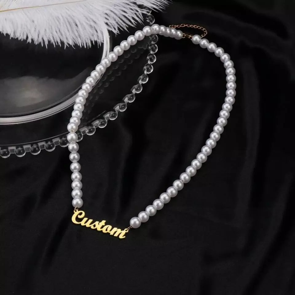 Personalized Name Necklace With Pearl Chain Fashion Retro Gift