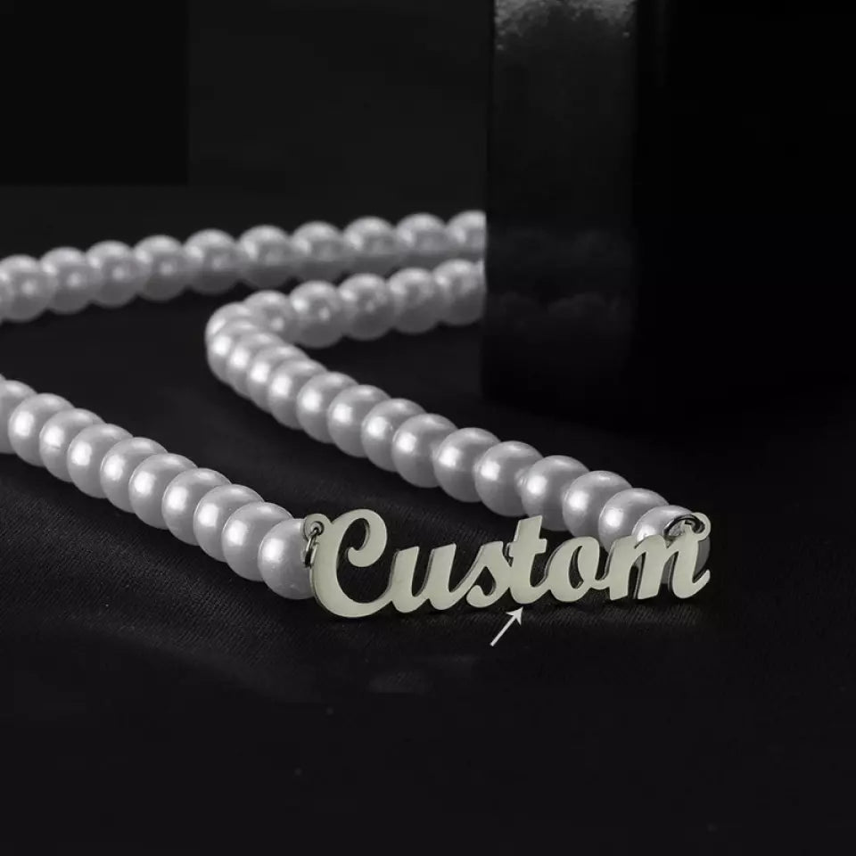 Personalized Name Necklace With Pearl Chain Fashion Retro Gift
