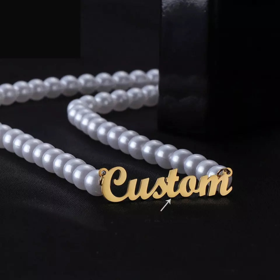 Personalized Name Necklace With Pearl Chain Fashion Retro Gift